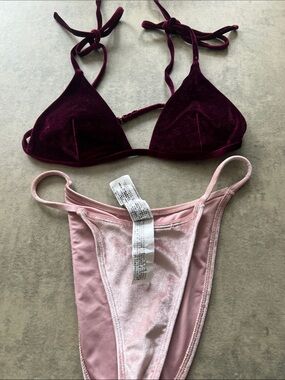 Forever 21 Velvet Triangle Bikini - Burgundy Top & Light Pink Bottom